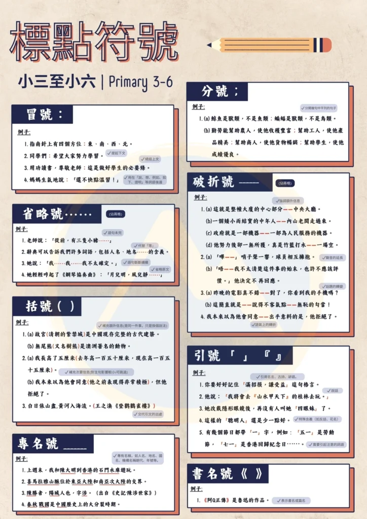 小學中文補習標點符號筆記教學