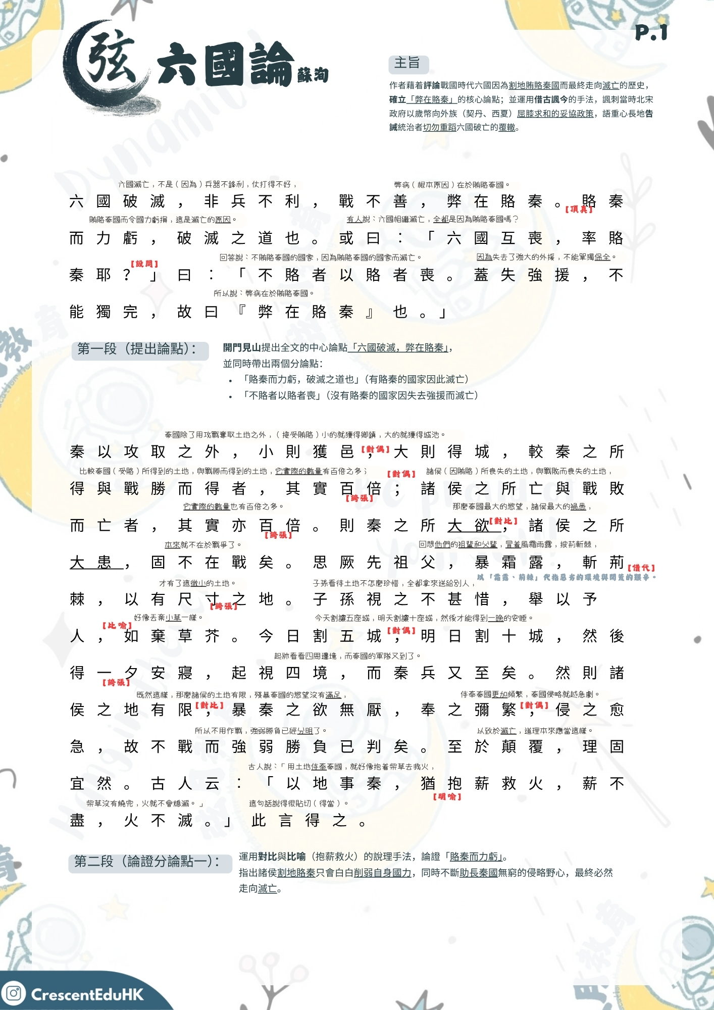 《蘇洵・六國論》DSE中文範文語譯、筆記和練習 — 中學中文補習